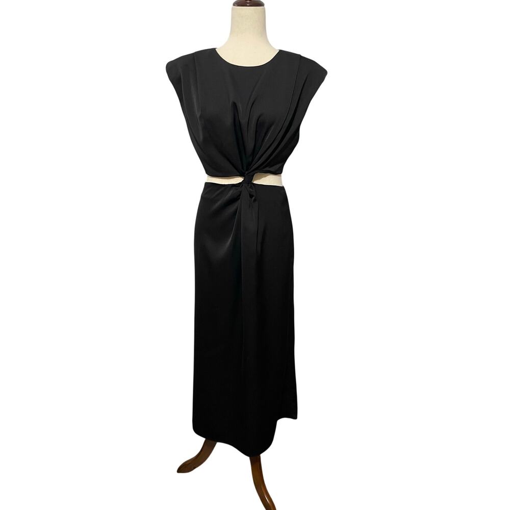 MISHA Women's Cut Out Midriff Midi Dress Sleeveless Domenica Shoulder Pads sz 8